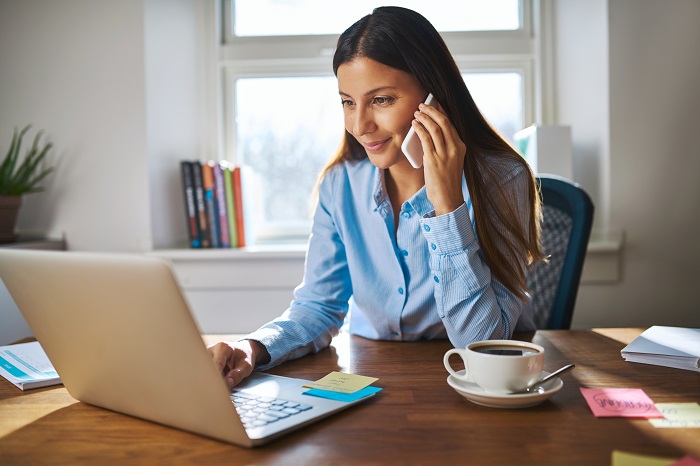 Young woman on review call.